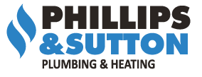Phillips & Sutton Ltd company logo in blue and black with flame icon